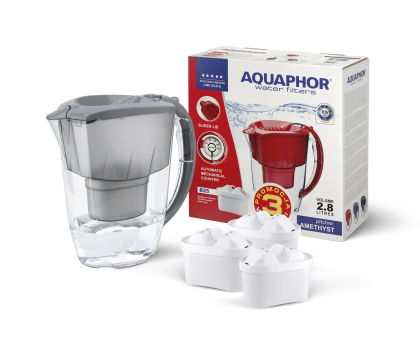 Dzbanek filtrujący do wody Aquaphor Dzbanek filtrujący Amethyst 2,8l (szary) + 3 wkłady B100-25 Maxfor NOWY